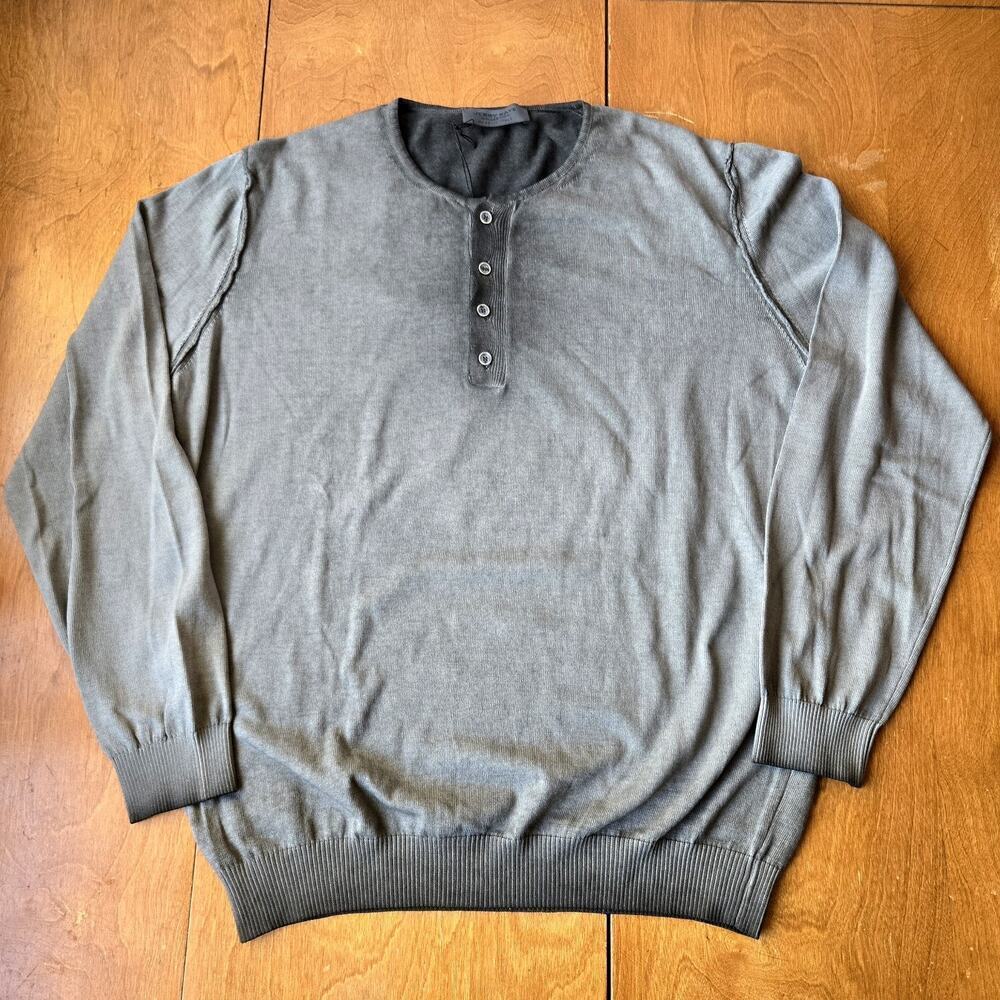 Jerry Kaye Men's 100% Cotton Knit Henley Lightweight Sweater Grey Size XL Italy